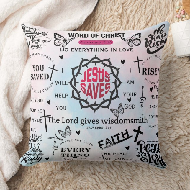 Jesus Saves – A Message of Faith and Redemption Throw Pillow (Blanket)
