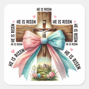 Jesus saves always Easter Christian Cross spring Square Sticker