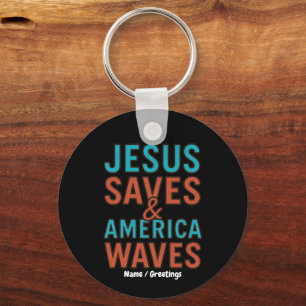 Jesus Saves & America Waves Vintage Christian  Keychain