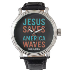Jesus Saves & America Waves Vintage Christian Watch