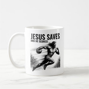 Jesus Saves and He Scores - Jesus Football Meme Coffee Mug