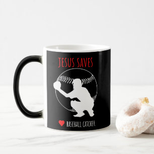Jesus Saves Baseball Catcher Funny Sports Lover Magic Mug