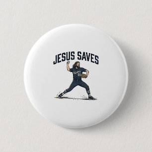 Jesus Saves Baseball Pitcher Vintage Engraving Shi 2 Inch Round Button
