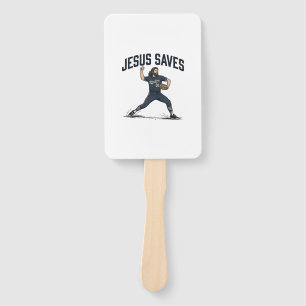 Jesus Saves Baseball Pitcher Vintage Engraving Shi Hand Fan