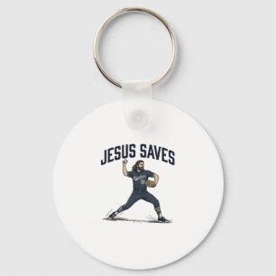 Jesus Saves Baseball Pitcher Vintage Engraving Shi Keychain