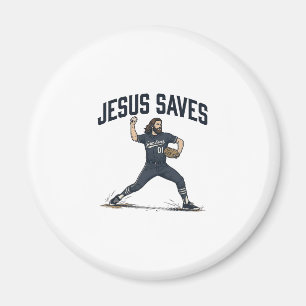 Jesus Saves Baseball Pitcher Vintage Engraving Shi Magnet
