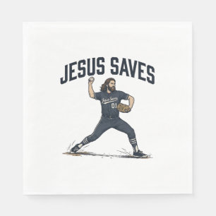 Jesus Saves Baseball Pitcher Vintage Engraving Shi Napkin