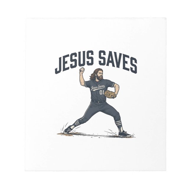 Jesus Saves Baseball Pitcher Vintage Engraving Shi Notepad (Front)