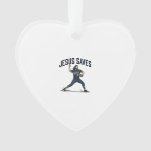 Jesus Saves Baseball Pitcher Vintage Engraving Shi Ornament