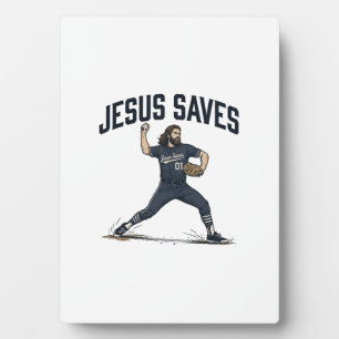 Jesus Saves Baseball Pitcher Vintage Engraving Shi Plaque