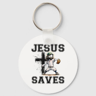 Jesus Saves Baseball Religious Christian Faith Cro Keychain