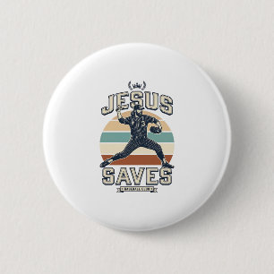 Jesus Saves Baseball Vintage Christian Vector Desi 2 Inch Round Button