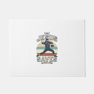 Jesus Saves Baseball Vintage Christian Vector Desi Doormat