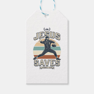 Jesus Saves Baseball Vintage Christian Vector Desi Gift Tags