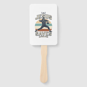 Jesus Saves Baseball Vintage Christian Vector Desi Hand Fan