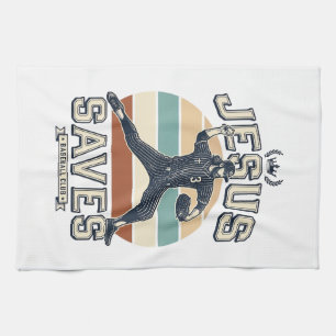 Jesus Saves Baseball Vintage Christian Vector Desi Kitchen Towel