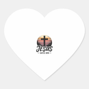 Jesus Saves Bro Vintage Christian Cross Shirt Desi Heart Sticker