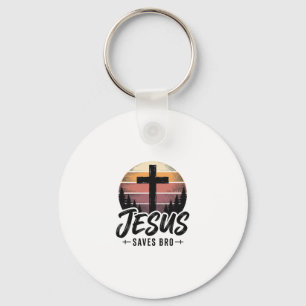 Jesus Saves Bro Vintage Christian Cross Shirt Desi Keychain