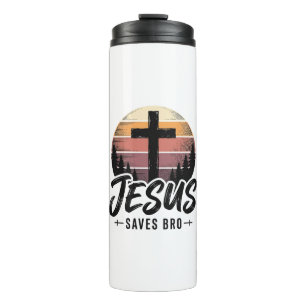 Jesus Saves Bro Vintage Christian Cross Shirt Desi Thermal Tumbler