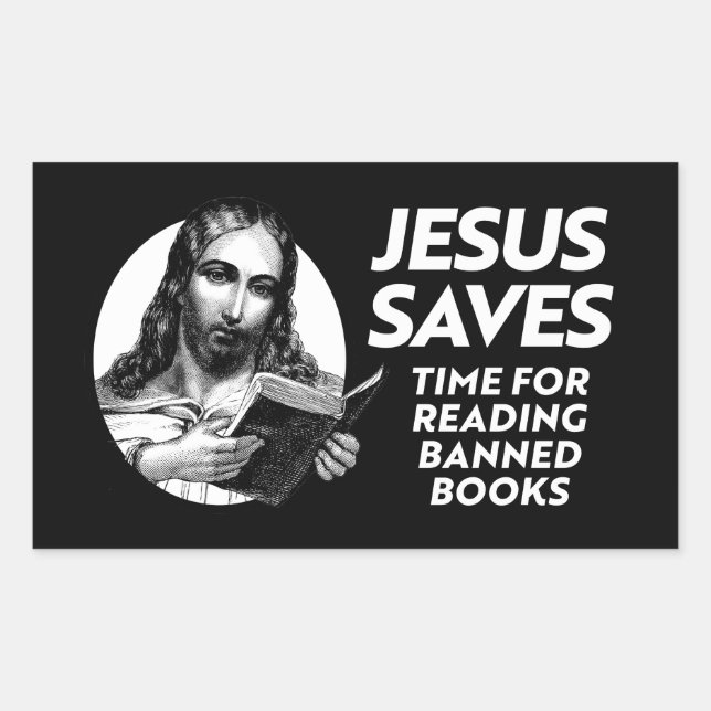 Jesus saves by checking out library books sticker (Front)
