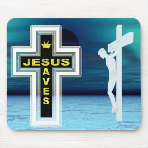 Jesus saves crucifixion picture mouse pad