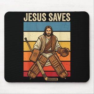Jesus Saves Funny Christian Hockey Goalie Mouse Pad