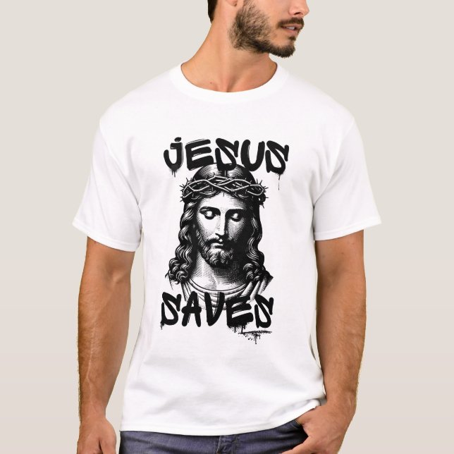 Jesus Saves graffiti style T-Shirt (Front)