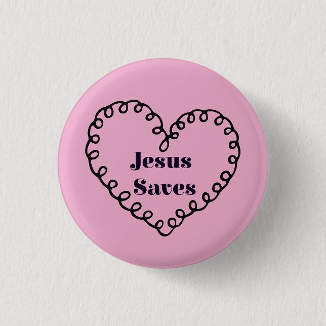 Jesus Saves Heart 1 Inch Round Button (Front)