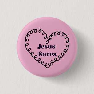 Jesus Saves Heart 1 Inch Round Button