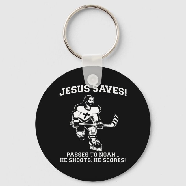 Jesus Saves Hockey funny tshirt Keychain (Front)