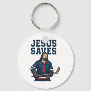 Jesus Saves Hockey Goalie Christian Hockey Religio Keychain