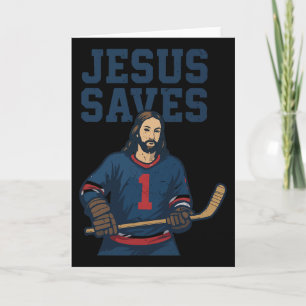 Jesus Saves Hockey Goalie Humor Christian Hockey R Card
