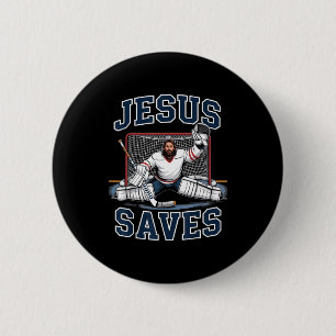 Jesus Saves Hockey Player Team God Hockey Lovers H 2 Inch Round Button