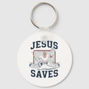 Jesus Saves Hockey Player Team God Hockey Lovers H Keychain