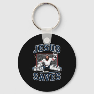 Jesus Saves Hockey Player Team God Hockey Lovers H Keychain