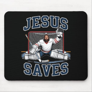Jesus Saves Hockey Player Team God Hockey Lovers H Mouse Pad