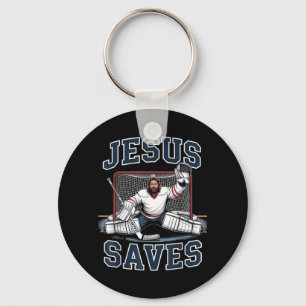 Jesus Saves Hockey Player Team God Hockey Lovers Keychain