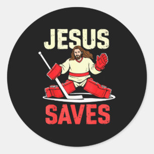 Jesus Saves Ice Hockey Goalie Player Christian Fun Classic Round Sticker