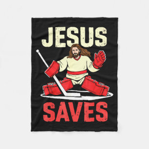 Jesus Saves Ice Hockey Goalie Player Christian Fun Fleece Blanket