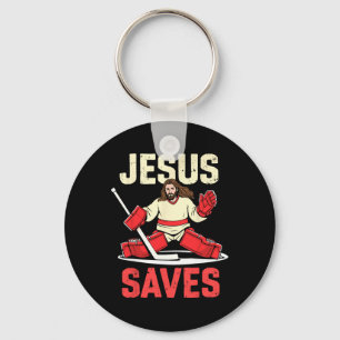 Jesus Saves Ice Hockey Goalie Player Christian Fun Keychain