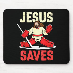 Jesus Saves Ice Hockey Goalie Player Christian Fun Mouse Pad
