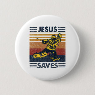 Jesus Saves Ice Hockey Goalie Sport Religious Chri 2 Inch Round Button