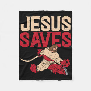 Jesus Saves Ice Hockey Goalie Sport Religious Chri Fleece Blanket