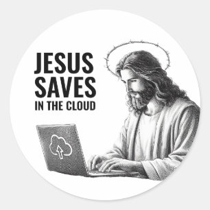 Jesus Saves in the Cloud - Funny Jesus Jokes Classic Round Sticker
