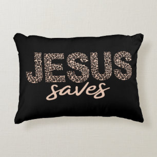 Jesus Saves Leopard Accent Pillow