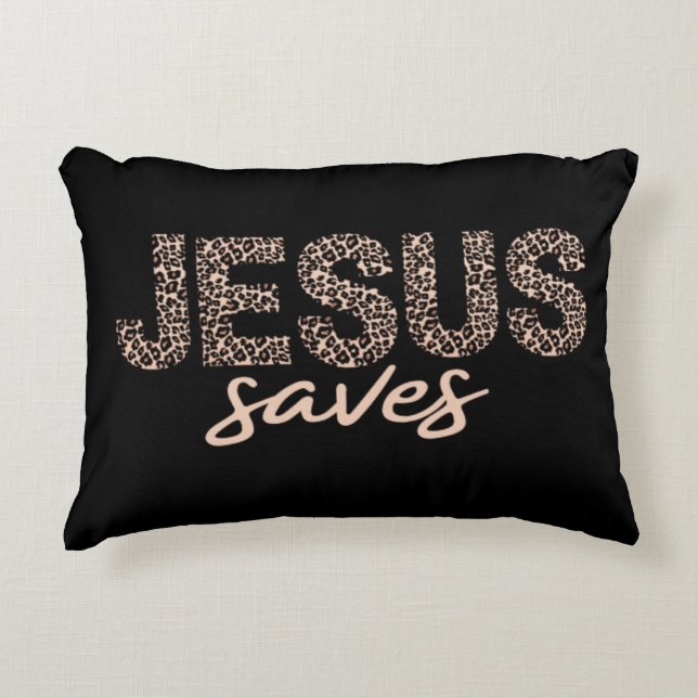 Jesus Saves Leopard Accent Pillow (Front)