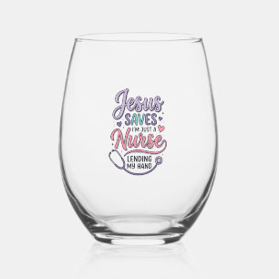 Jesus Saves Nurse Faith Shirt Design_1 Stemless Wine Glass
