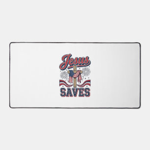 Jesus Saves Patriotic Christian Vintage Shirt Desi Desk Mat