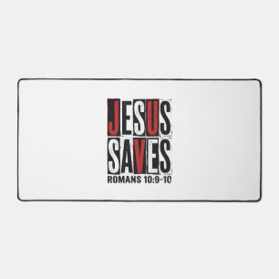 Jesus Saves Romans 10_9 Christian Vintage Shirt De Desk Mat
