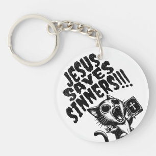 Jesus Saves Sinner - Kitty Keychain
